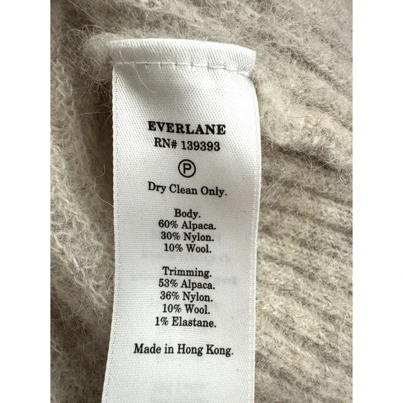 Everlane Sweater L Cocoon Alpaca Beige Long-Sleeve Pullover Crewneck Ribbed Knit - Picture 6 of 7